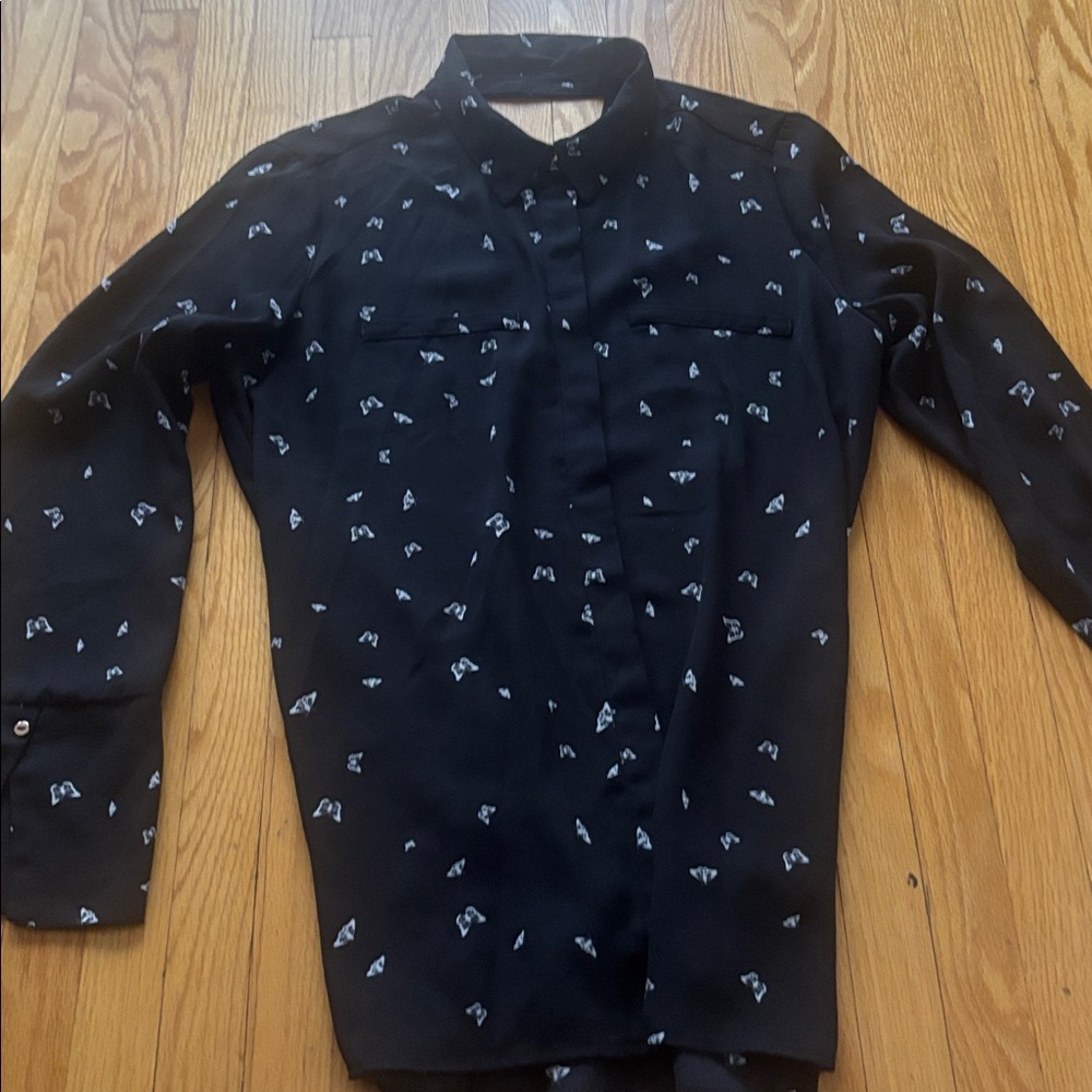 Dynamite Black Shirt with White Butterfly Accents